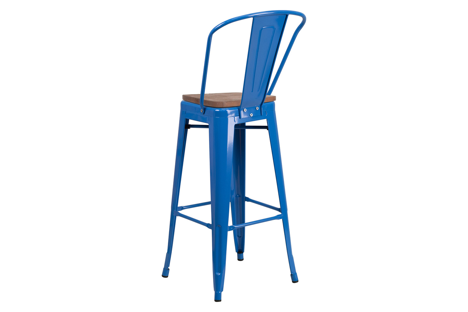 BLNK Lily Metal Bar Stool with Back and Wood Seat - Blue