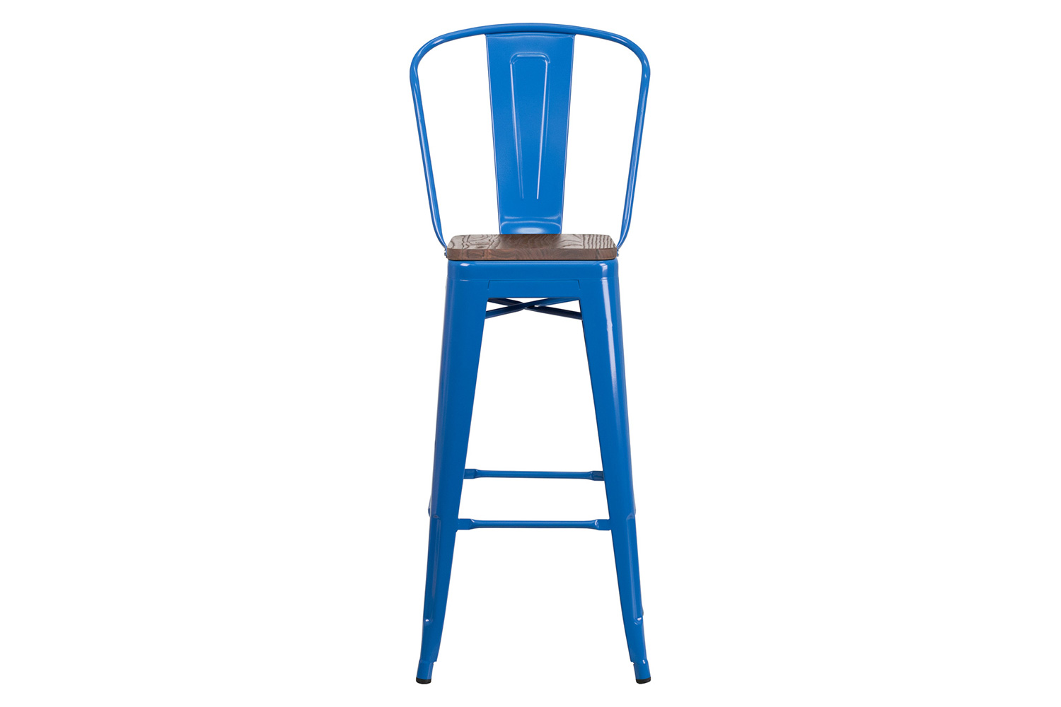 BLNK Lily Metal Bar Stool with Back and Wood Seat - Blue