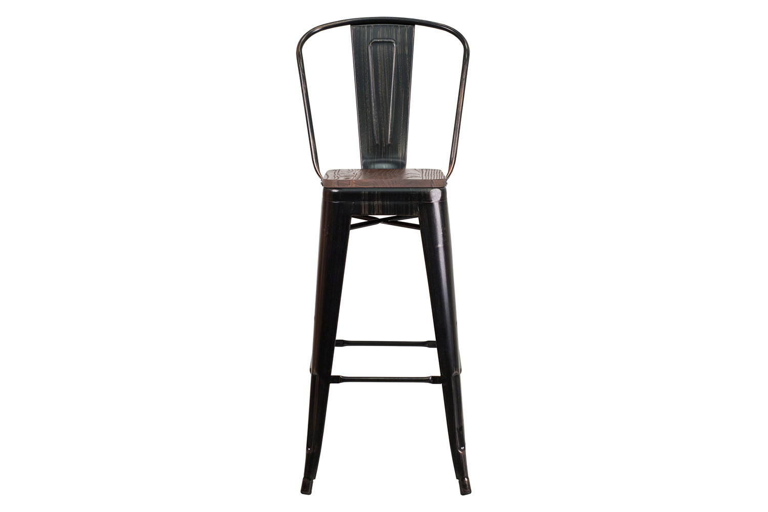 BLNK Lily Metal Bar Stool with Back and Wood Seat - Black/Antique Gold