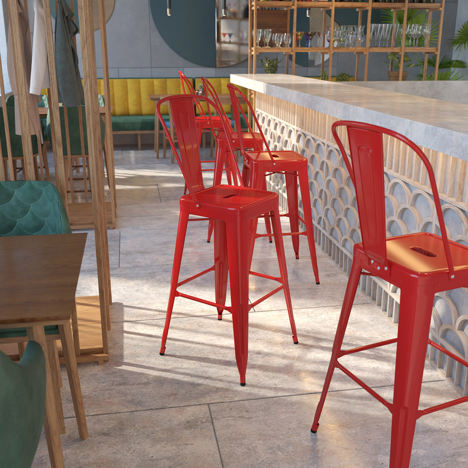 BLNK - Kai Commercial Metal Indoor-Outdoor Bar Stool with Removable Back