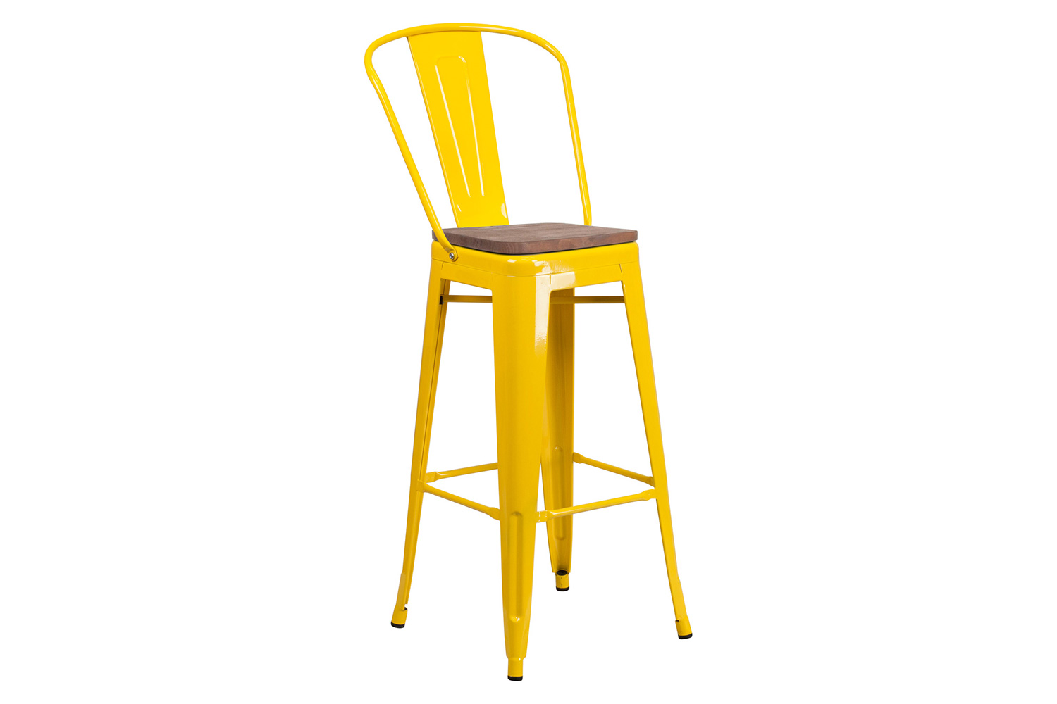 BLNK Lily Metal Bar Stool with Back and Wood Seat - Yellow