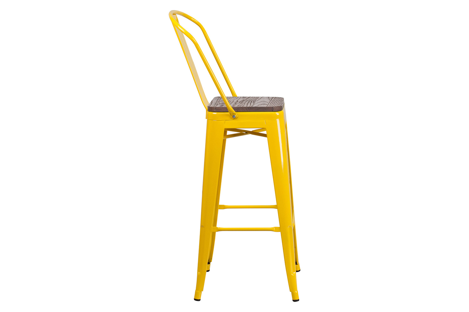 BLNK Lily Metal Bar Stool with Back and Wood Seat - Yellow
