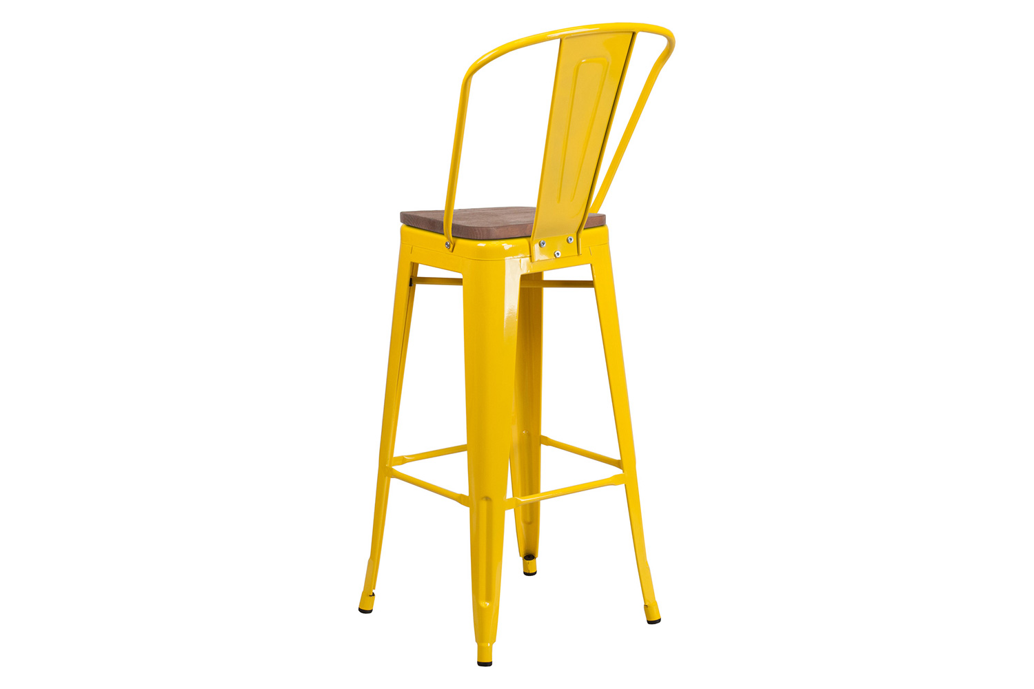 BLNK Lily Metal Bar Stool with Back and Wood Seat - Yellow