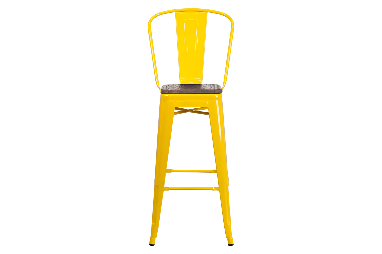 BLNK Lily Metal Bar Stool with Back and Wood Seat - Yellow