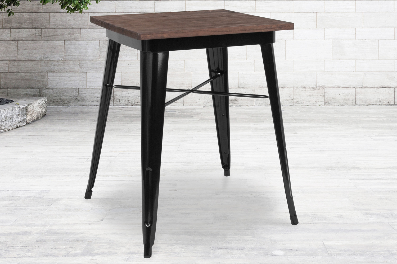 BLNK - Prince Square Metal Indoor Table with Walnut Rustic Wood Top