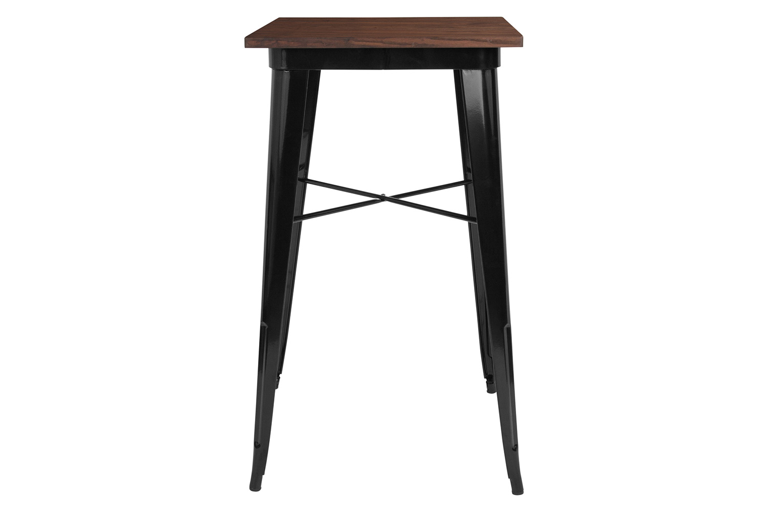 BLNK Prince Square Metal Indoor Bar Height Table with Walnut Rustic Wood Top - Black
