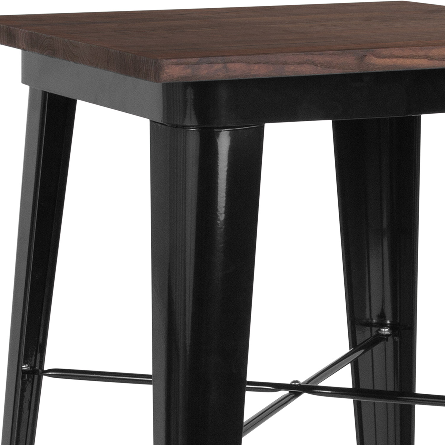 BLNK Prince Square Metal Indoor Bar Height Table with Walnut Rustic Wood Top - Black