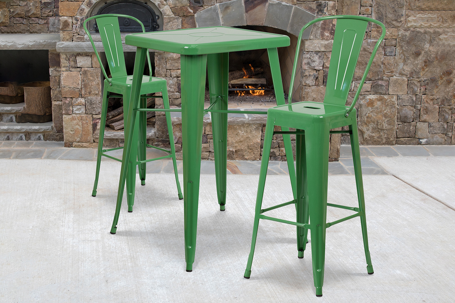 BLNK - Gable Commercial Square Metal Indoor-Outdoor Bar Table Set with 2 Stools with Backs