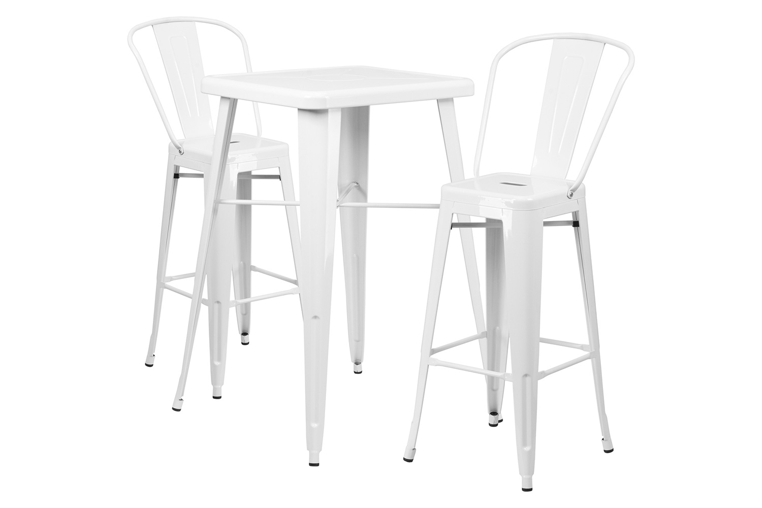 BLNK - Gable Commercial Square Metal Indoor-Outdoor Bar Table Set with 2 Stools with Backs