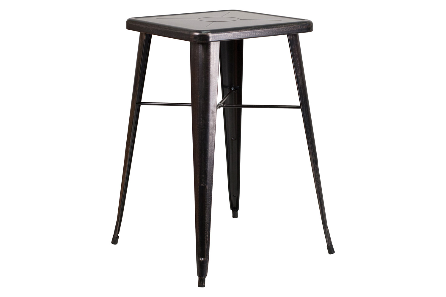 BLNK Stone Commercial Square Metal Indoor-Outdoor Bar Table Set with 2 Square Seat Backless Stools - Black/Antique Gold
