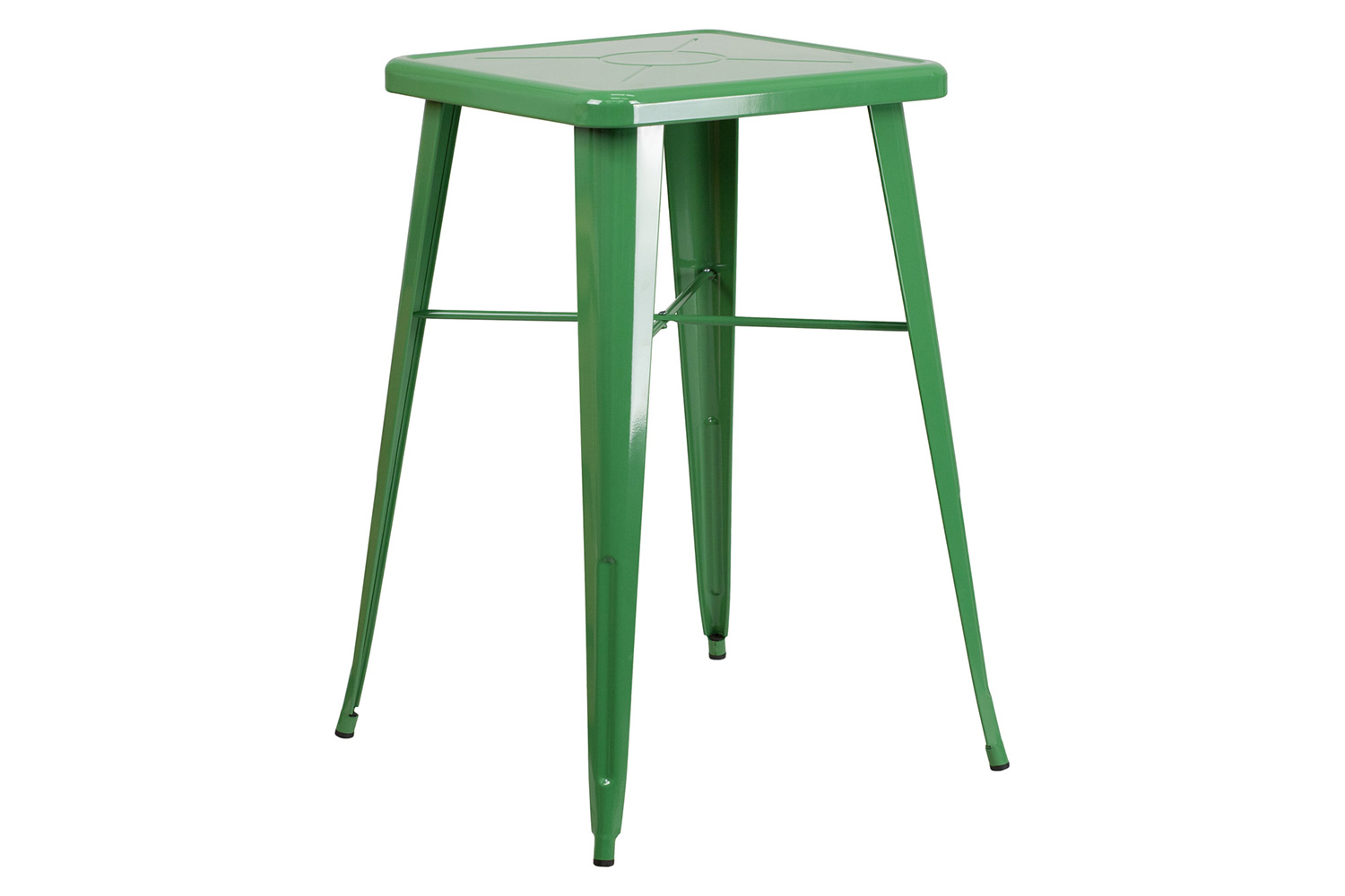 BLNK Stone Commercial Square Metal Indoor-Outdoor Bar Table Set with 2 Square Seat Backless Stools - Green