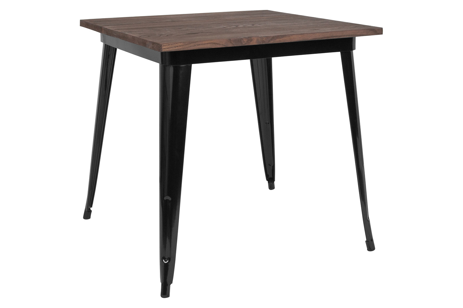BLNK Toby Square Metal Indoor Table with Walnut Rustic Wood Top - Black