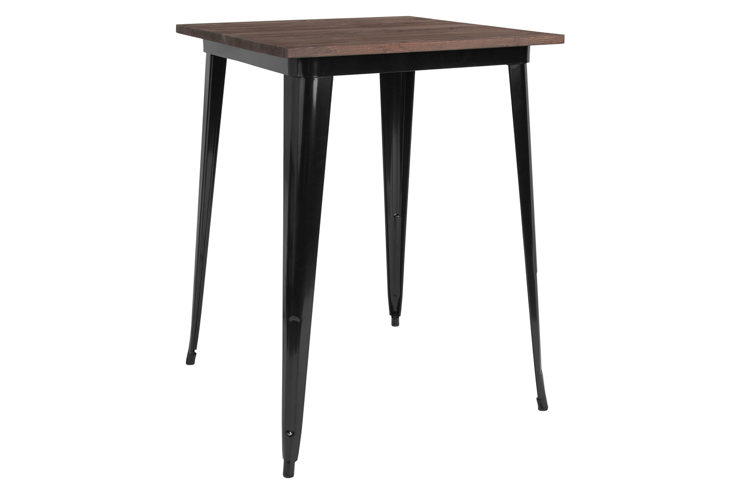 BLNK Nolan Square Metal Indoor Bar Height Table with Walnut Rustic Wood Top - Black