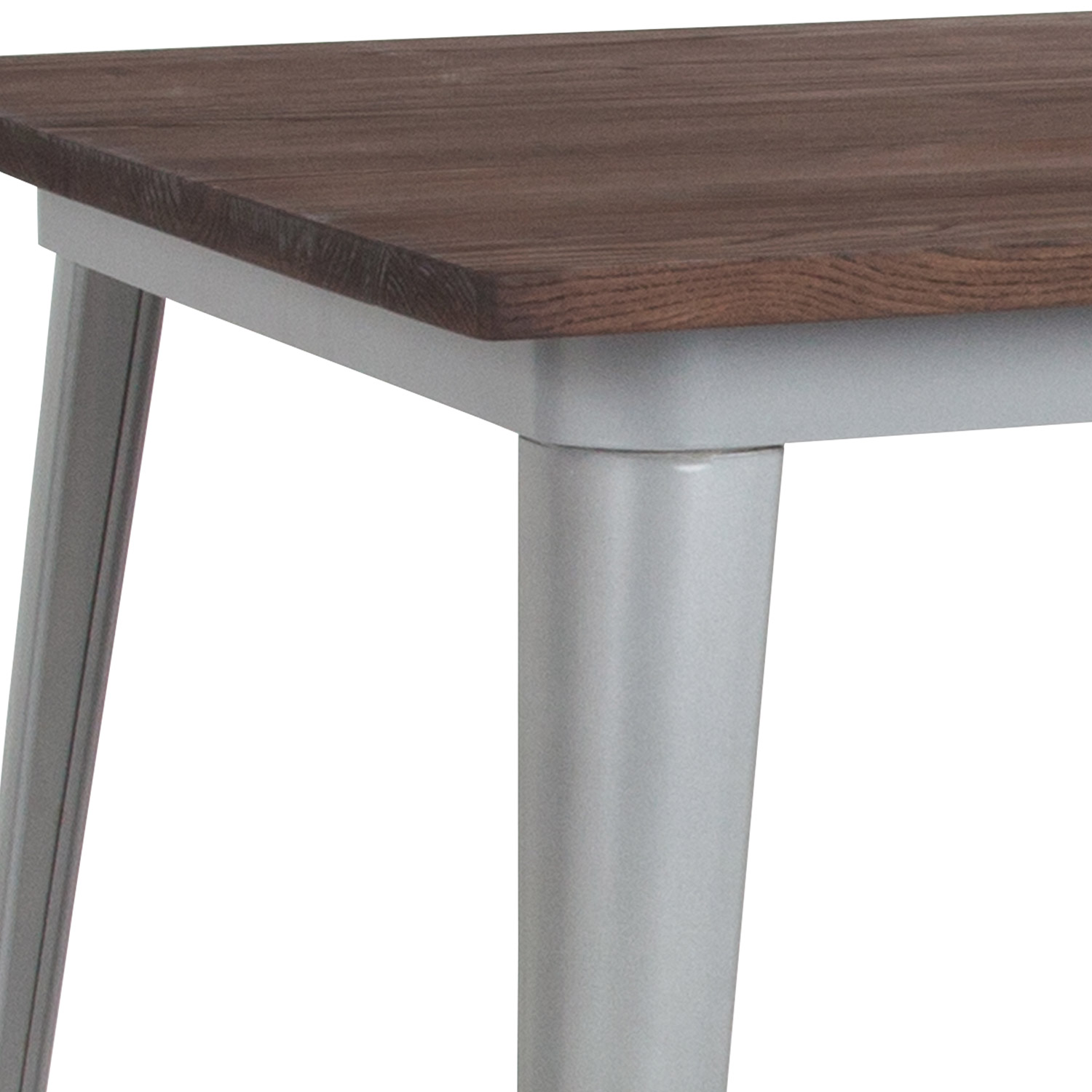 BLNK Nolan Square Metal Indoor Bar Height Table with Walnut Rustic Wood Top - Silver