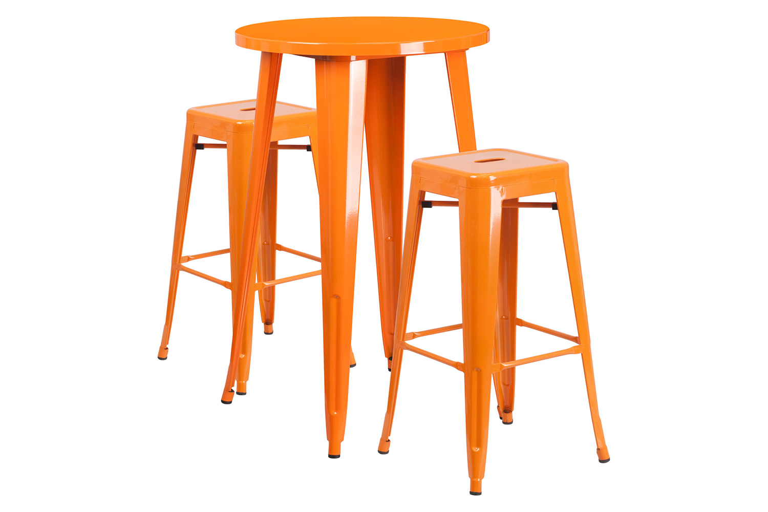 BLNK - Douglas Commercial Round Metal Indoor-Outdoor Bar Table Set with 2 Square Seat Backless Stools