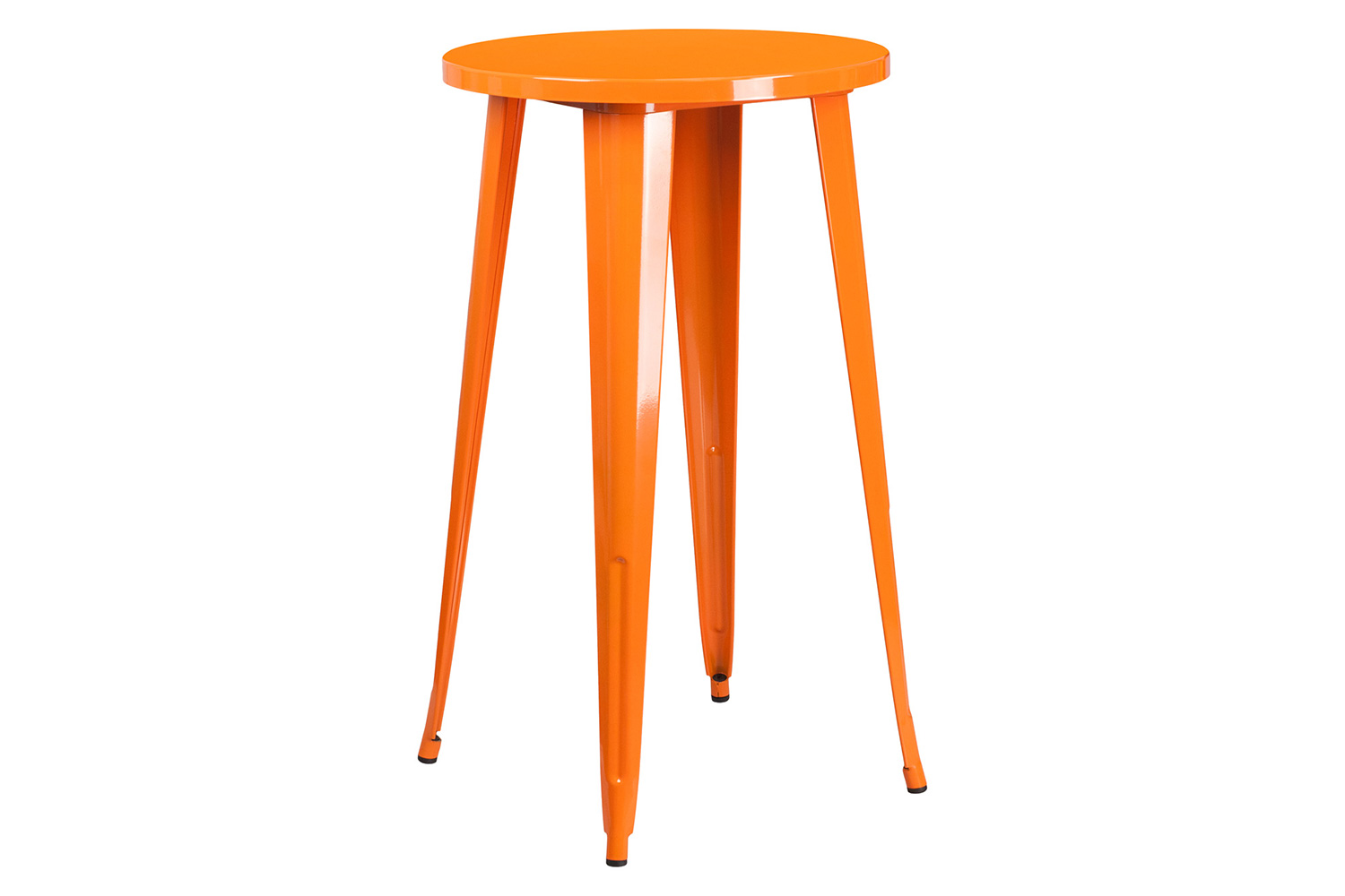 BLNK Richard Commercial Round Metal Indoor-Outdoor Bar Table Set with 4 Vertical Slat Back Stools - Orange