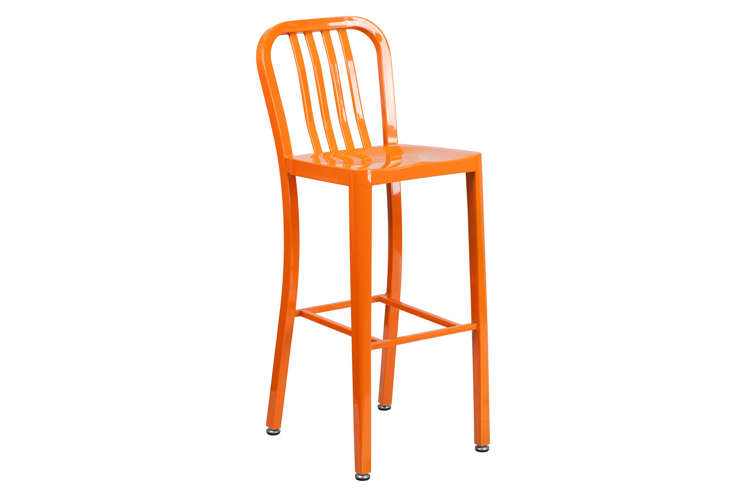 BLNK Richard Commercial Round Metal Indoor-Outdoor Bar Table Set with 4 Vertical Slat Back Stools - Orange