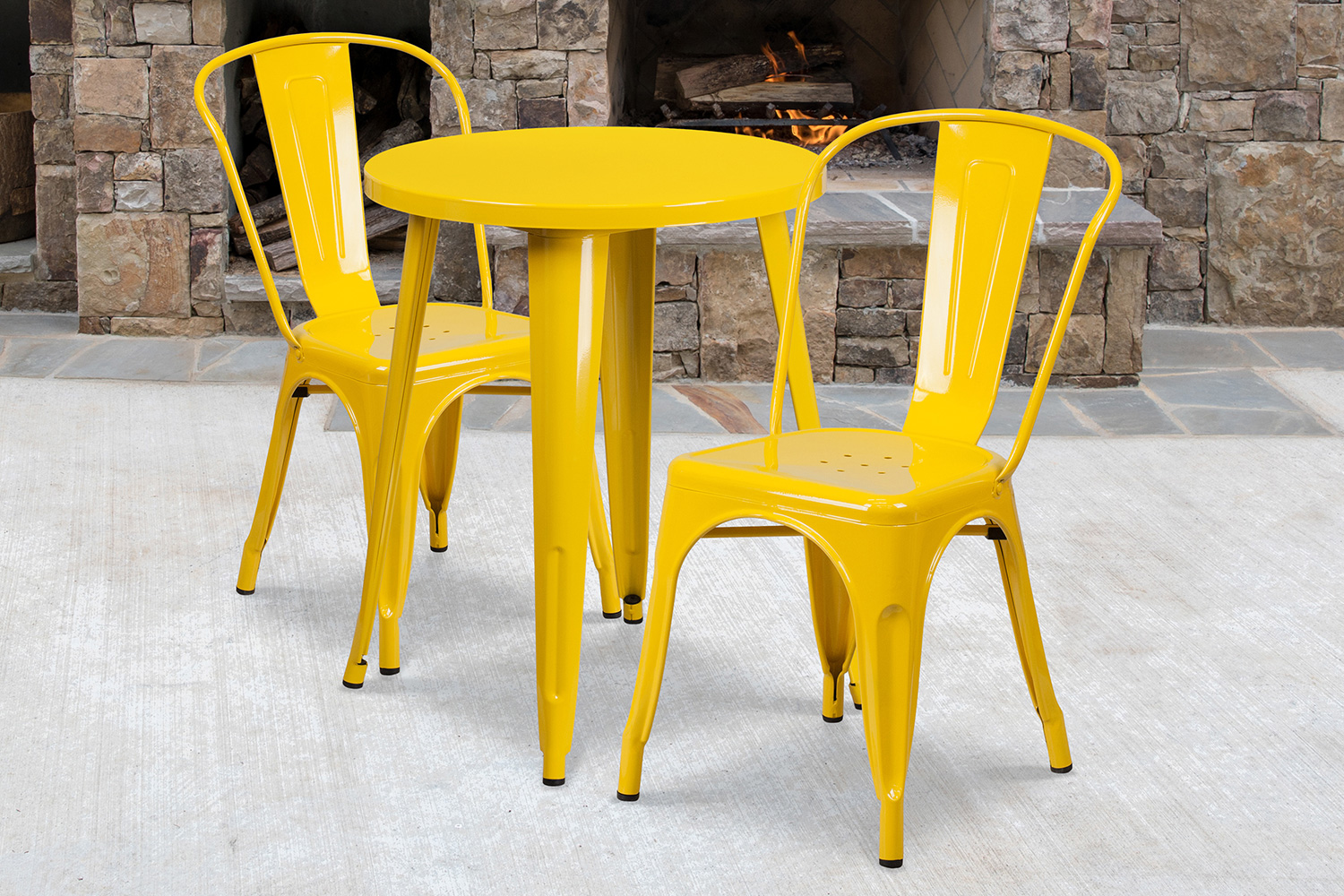 BLNK - Napoleon Commercial Round Metal Indoor-Outdoor Table Set with 2 Cafe Chairs
