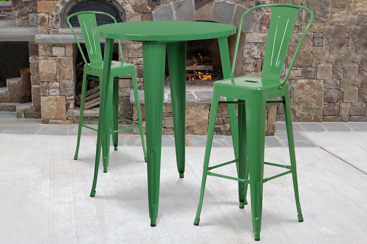 BLNK - Caron Commercial Round Metal Indoor-Outdoor Bar Table Set with 2 Cafe Stools