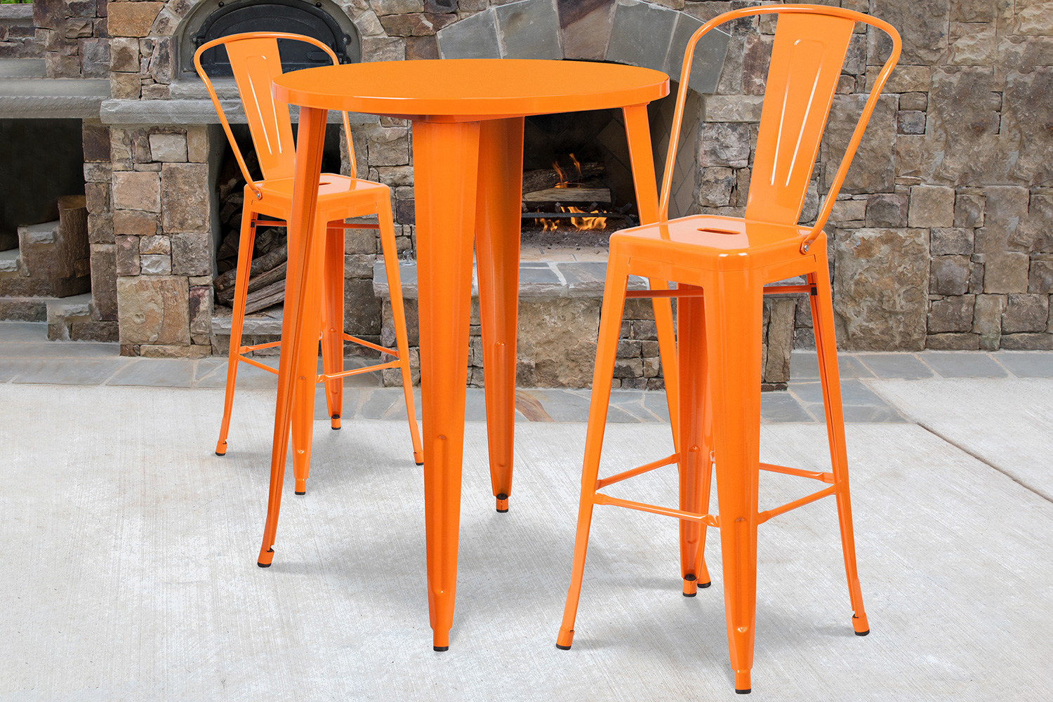 BLNK - Caron Commercial Round Metal Indoor-Outdoor Bar Table Set with 2 Cafe Stools