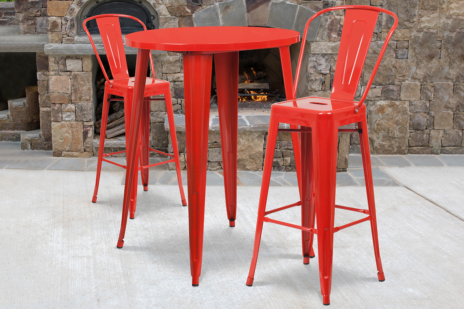 BLNK - Caron Commercial Round Metal Indoor-Outdoor Bar Table Set with 2 Cafe Stools