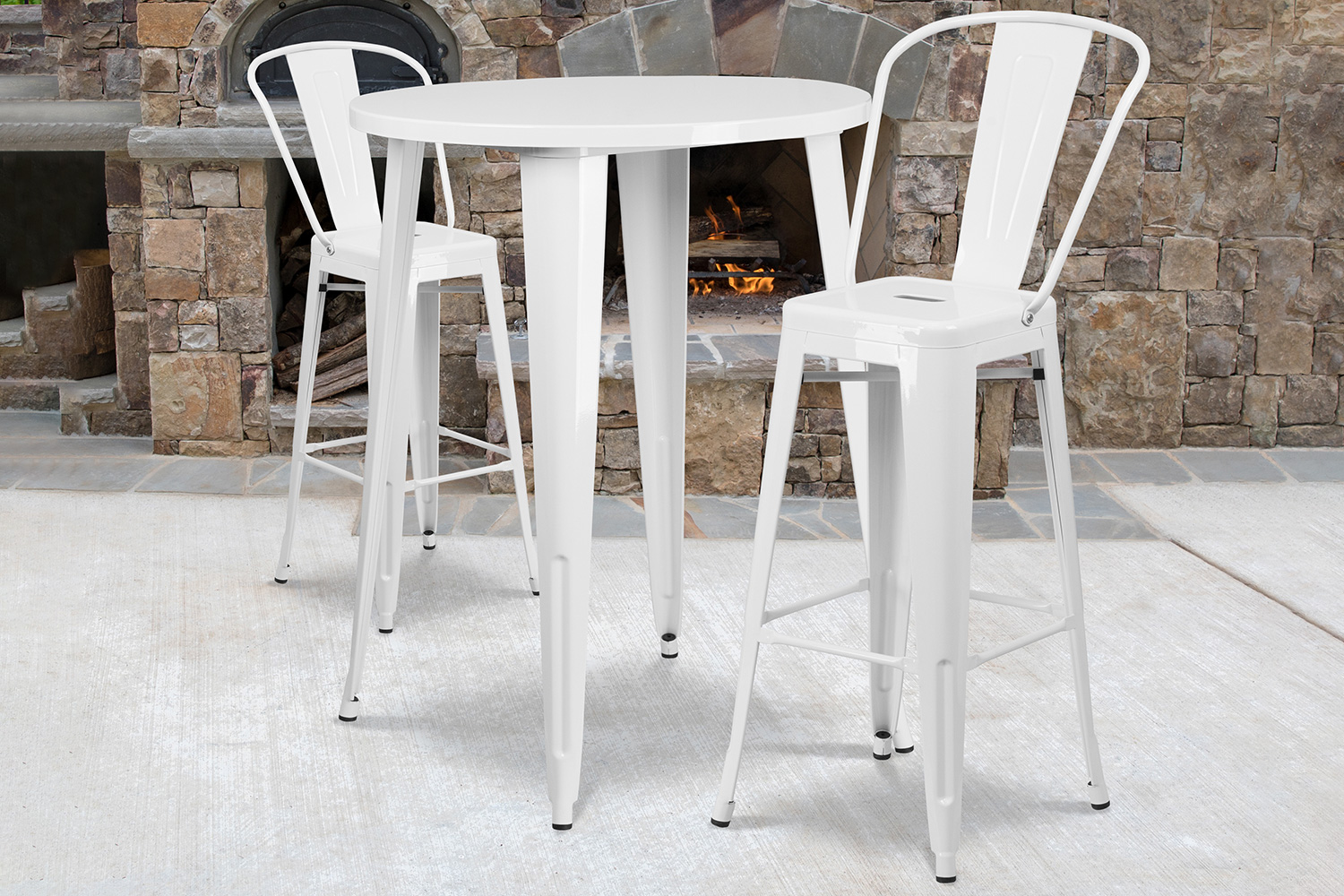 BLNK - Caron Commercial Round Metal Indoor-Outdoor Bar Table Set with 2 Cafe Stools
