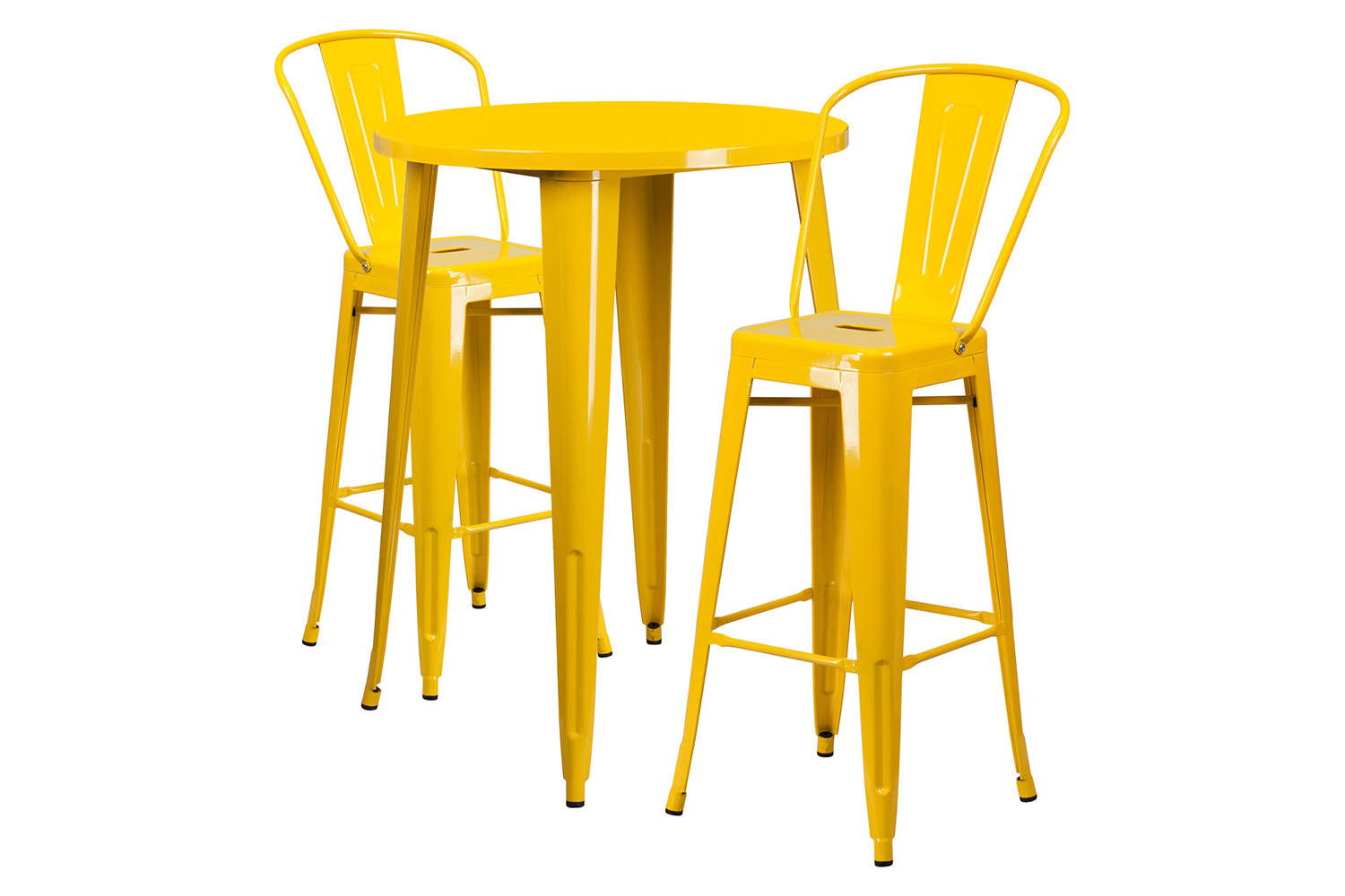 BLNK - Caron Commercial Round Metal Indoor-Outdoor Bar Table Set with 2 Cafe Stools