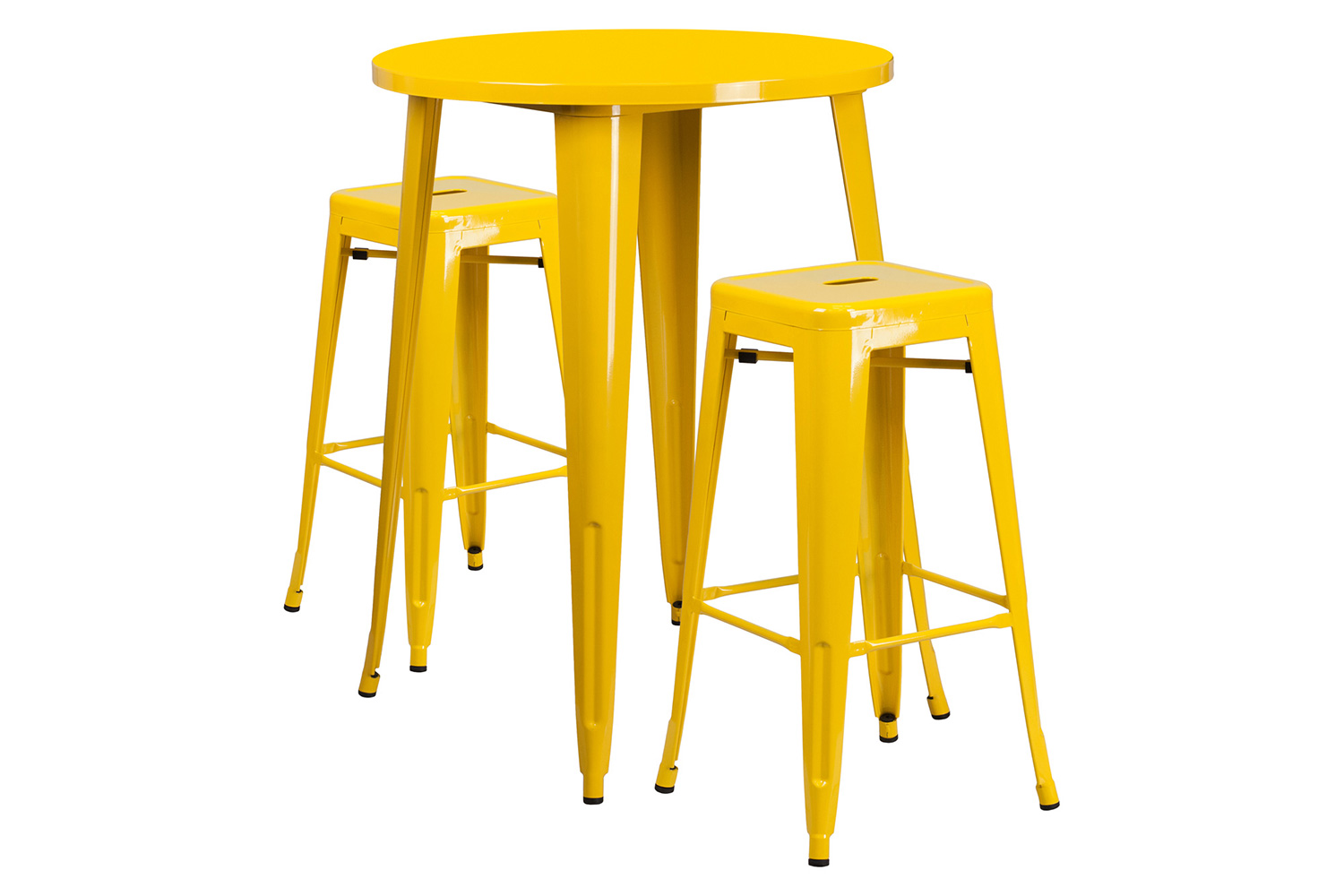 BLNK - Boyd Commercial Round Metal Indoor-Outdoor Bar Table Set with 2 Square Seat Backless Stools