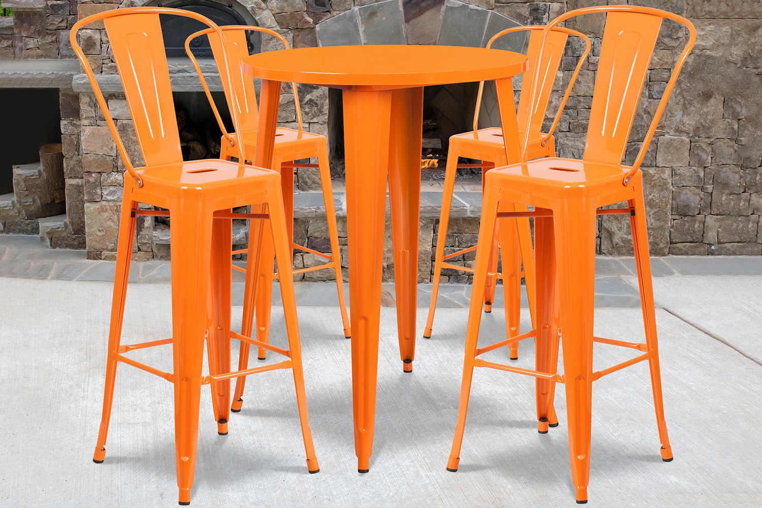 BLNK - Callum Commercial Round Metal Indoor-Outdoor Bar Table Set with 4 Cafe Stools