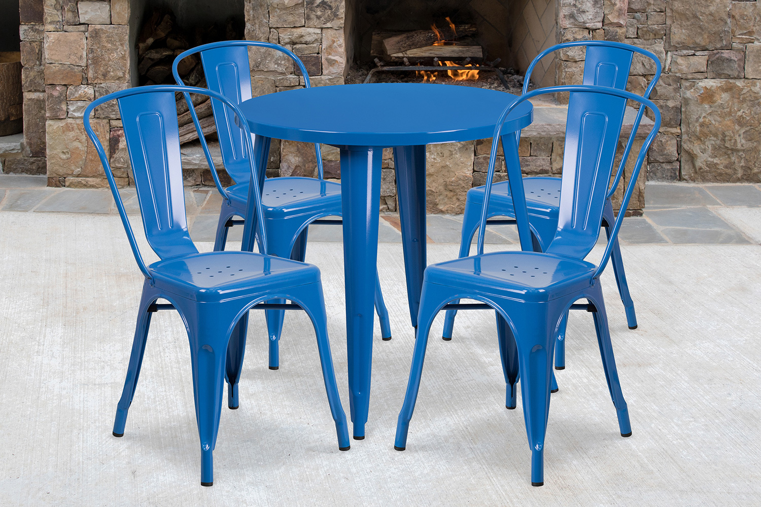 BLNK - Dalton Commercial Round Metal Indoor-Outdoor Table Set with 4 Cafe Chairs