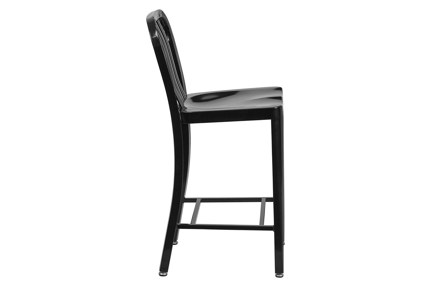 BLNK Gael Commercial Metal Indoor-Outdoor Counter Height Stool with Vertical Slat Back - Black
