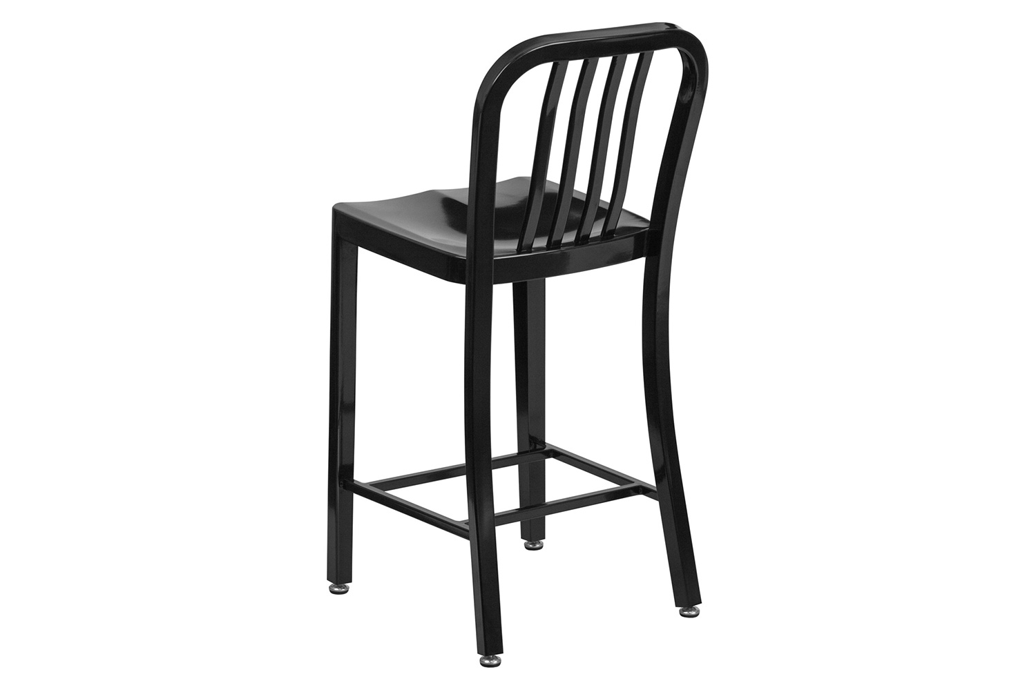 BLNK Gael Commercial Metal Indoor-Outdoor Counter Height Stool with Vertical Slat Back - Black