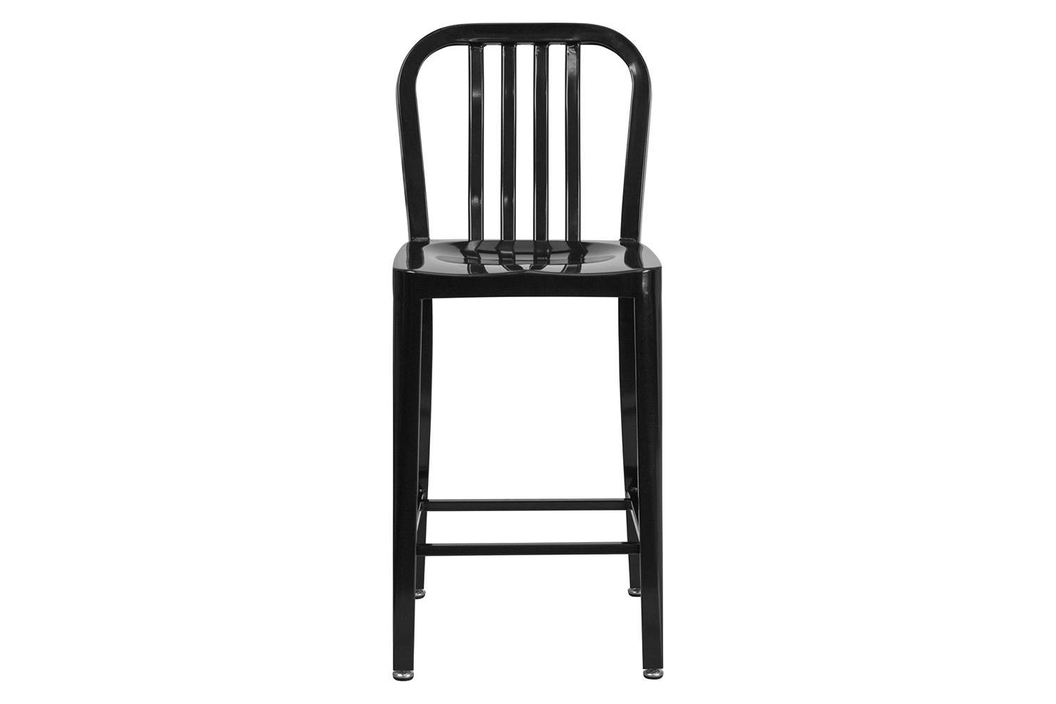 BLNK Gael Commercial Metal Indoor-Outdoor Counter Height Stool with Vertical Slat Back - Black