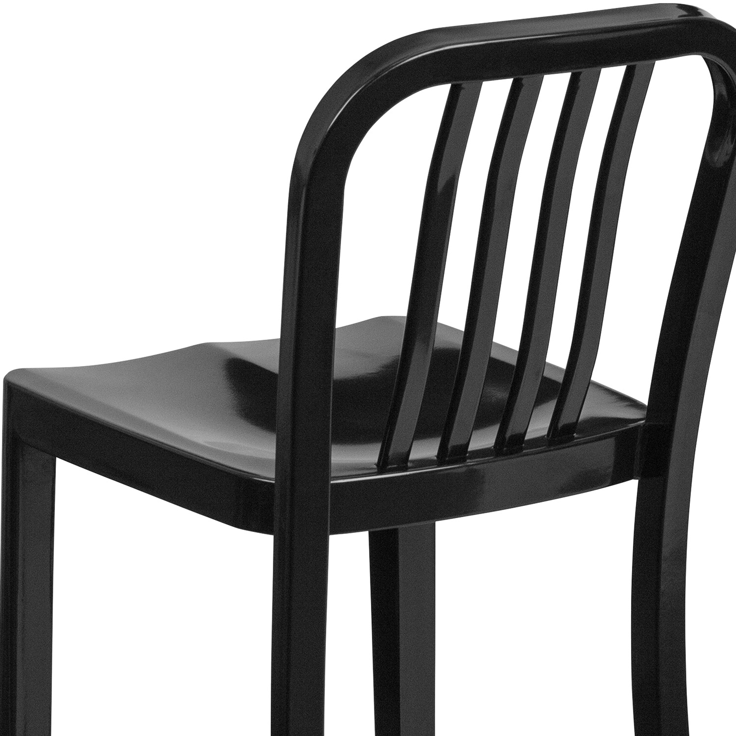 BLNK Gael Commercial Metal Indoor-Outdoor Counter Height Stool with Vertical Slat Back - Black