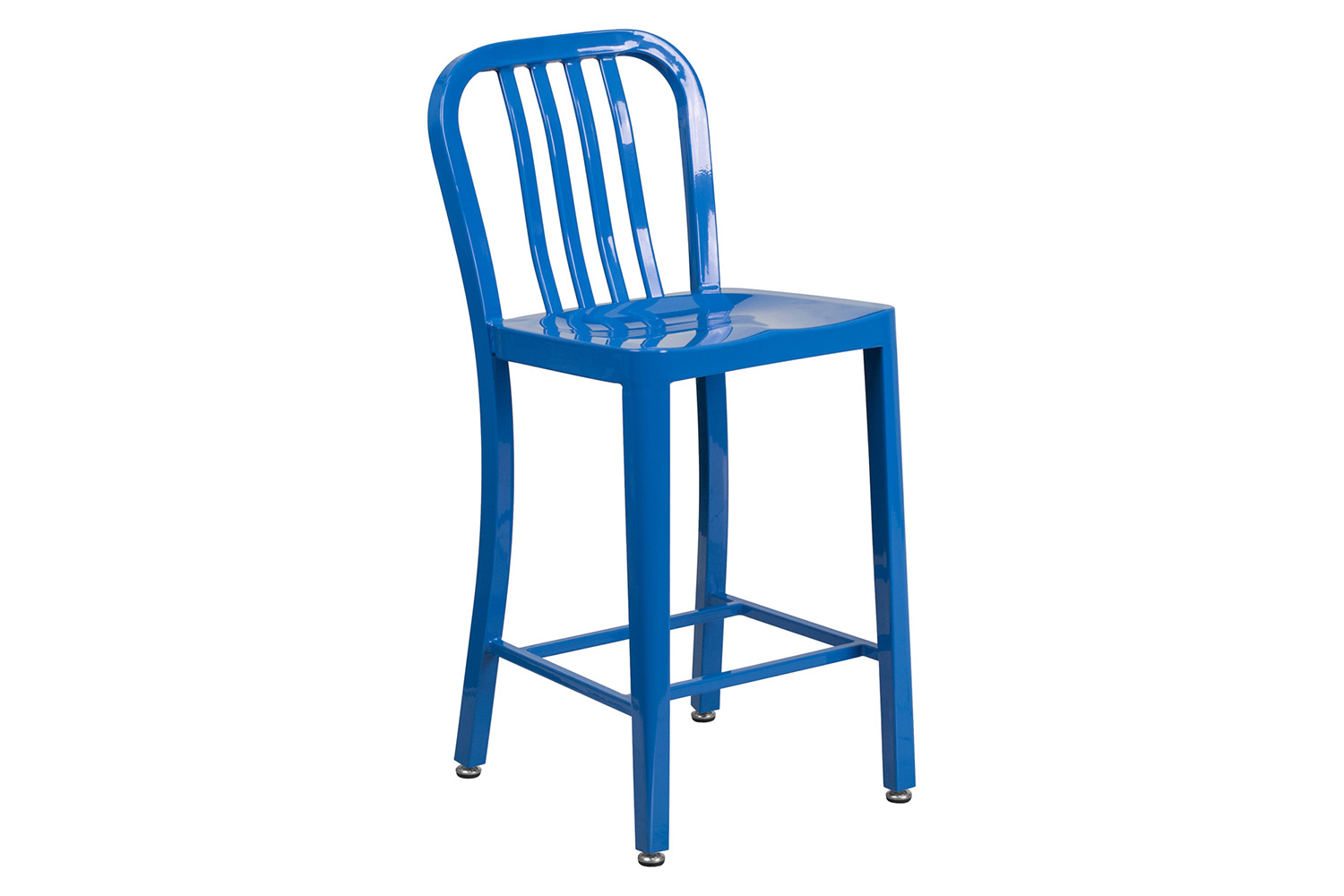 BLNK Gael Commercial Metal Indoor-Outdoor Counter Height Stool with Vertical Slat Back - Blue