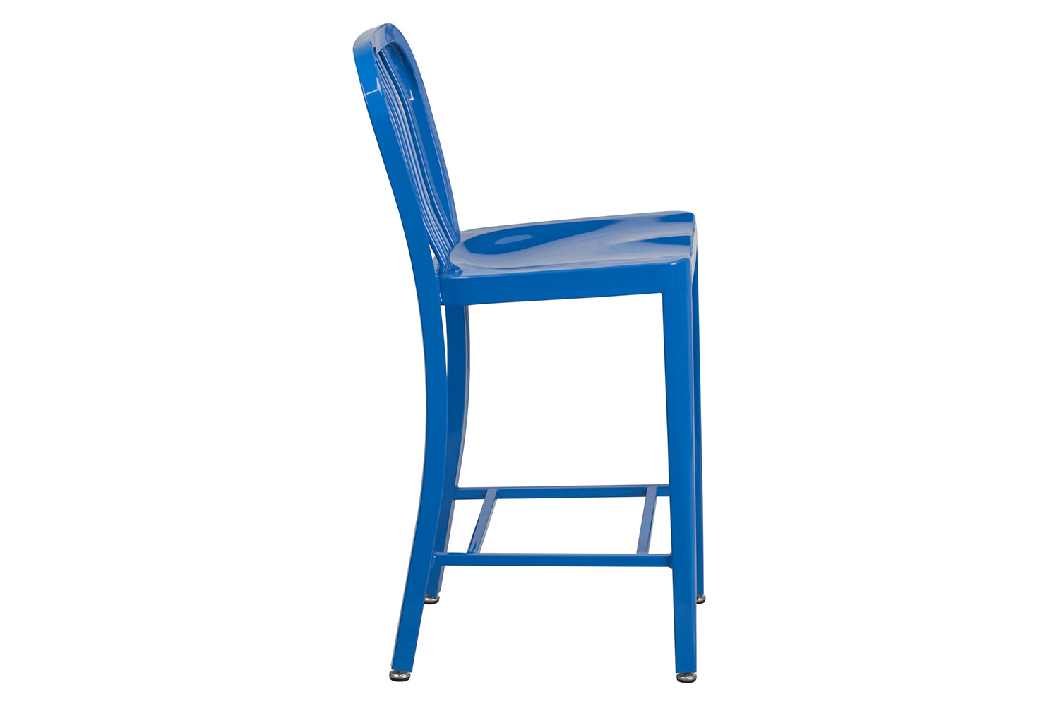 BLNK Gael Commercial Metal Indoor-Outdoor Counter Height Stool with Vertical Slat Back - Blue