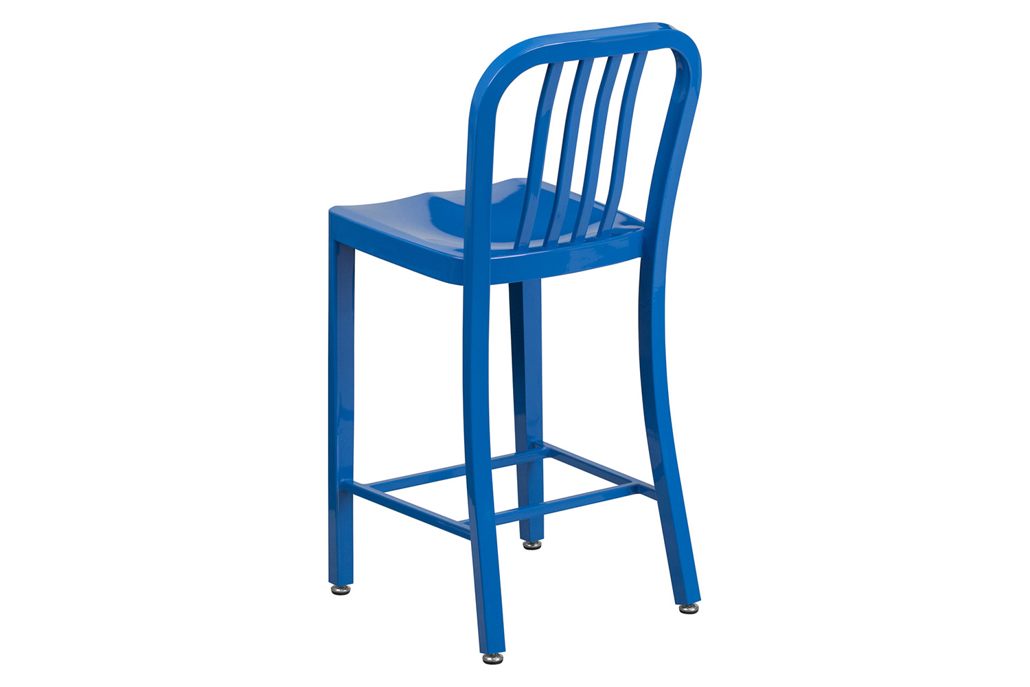 BLNK Gael Commercial Metal Indoor-Outdoor Counter Height Stool with Vertical Slat Back - Blue