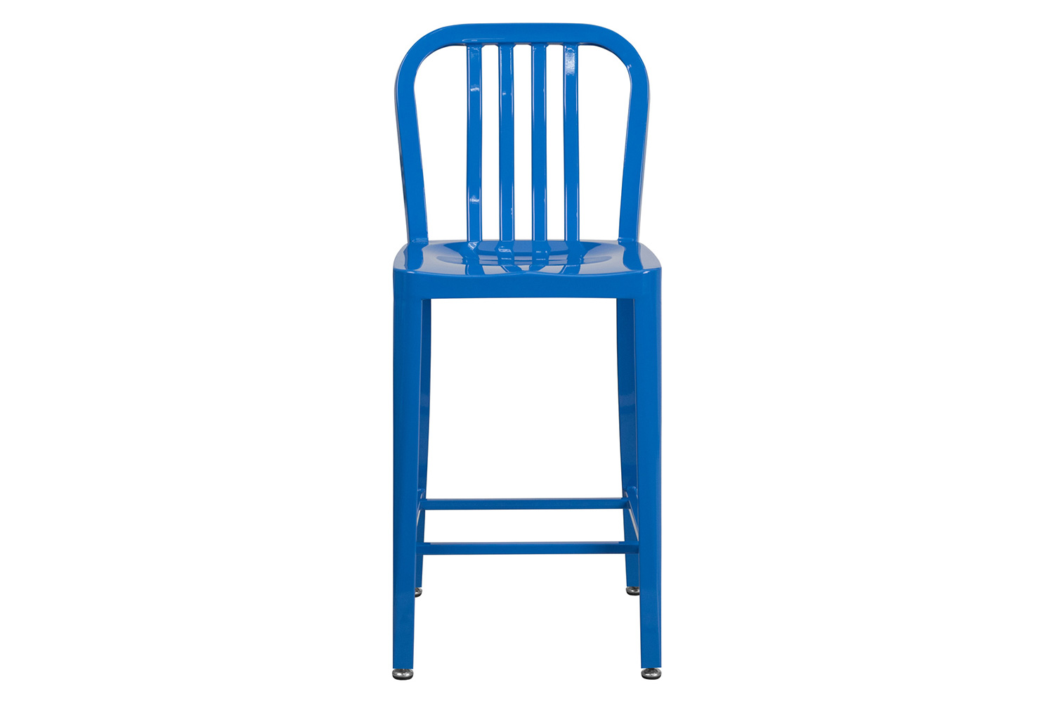 BLNK Gael Commercial Metal Indoor-Outdoor Counter Height Stool with Vertical Slat Back - Blue
