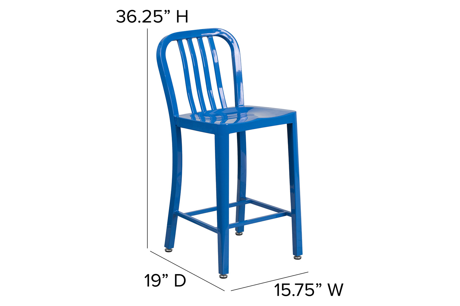 BLNK Gael Commercial Metal Indoor-Outdoor Counter Height Stool with Vertical Slat Back - Blue