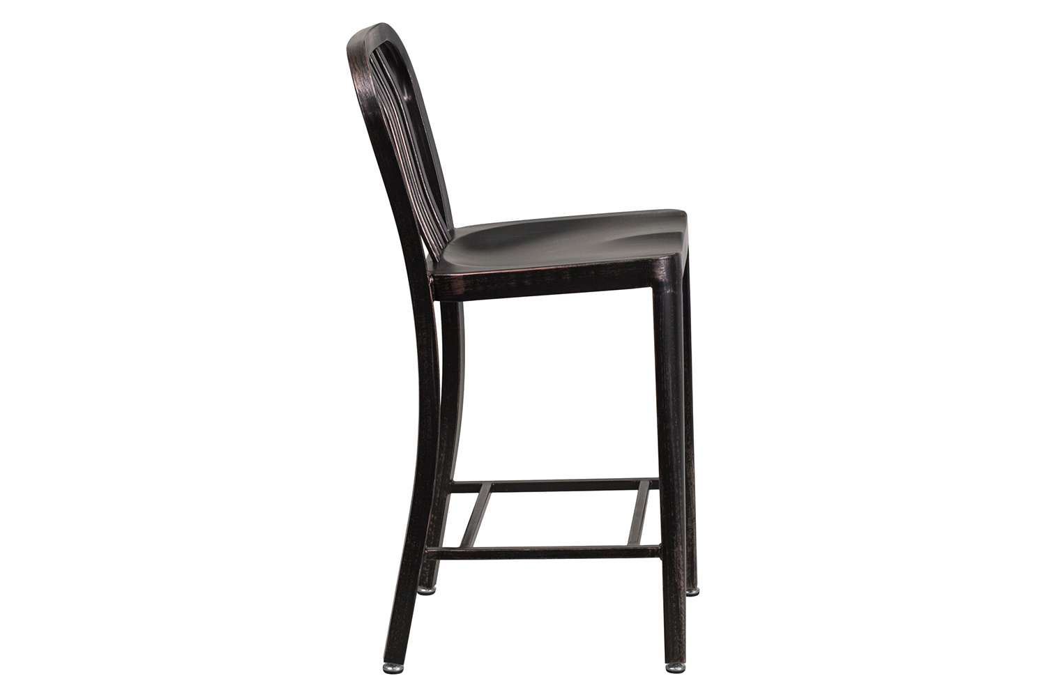 BLNK Gael Commercial Metal Indoor-Outdoor Counter Height Stool with Vertical Slat Back - Black/Antique Gold