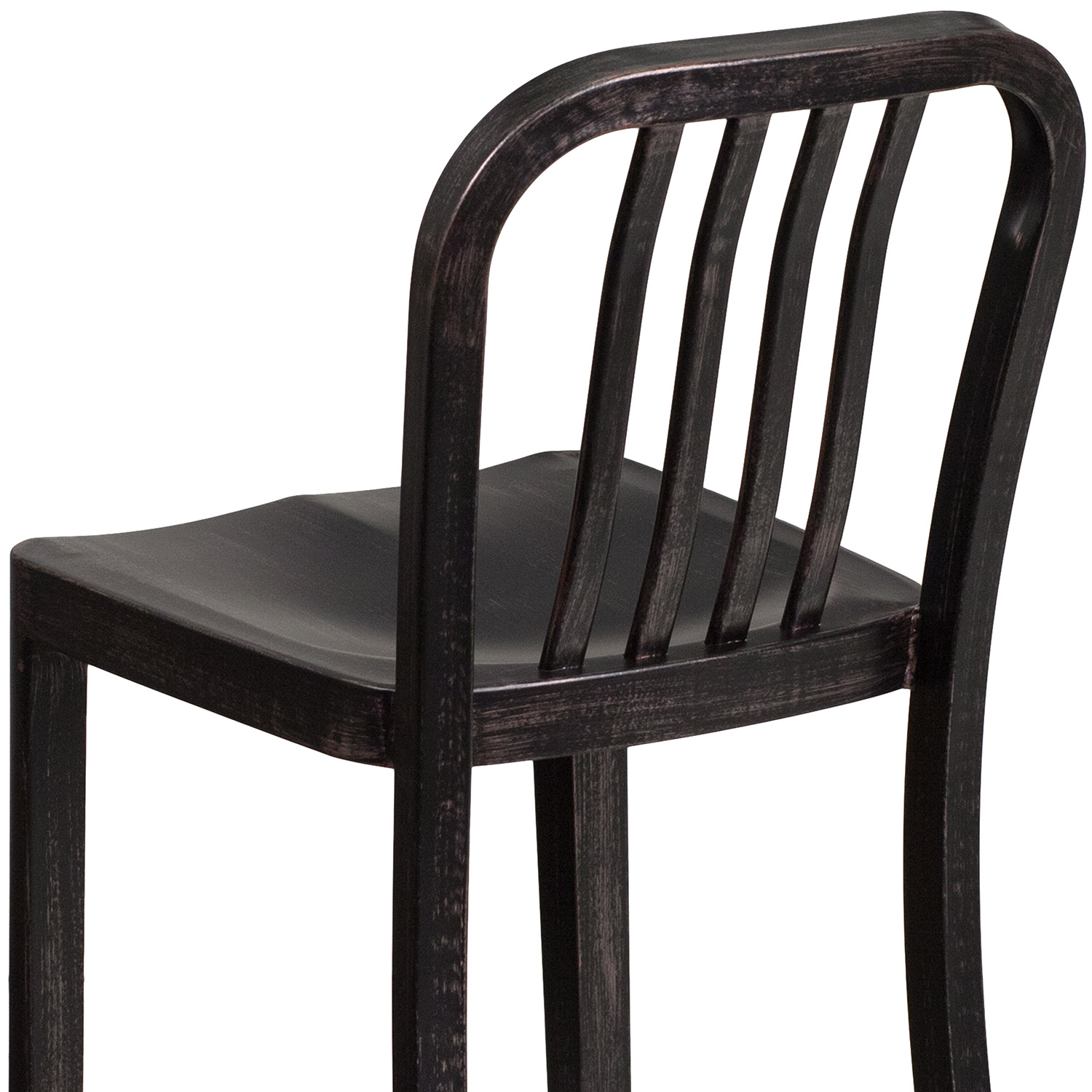 BLNK Gael Commercial Metal Indoor-Outdoor Counter Height Stool with Vertical Slat Back - Black/Antique Gold