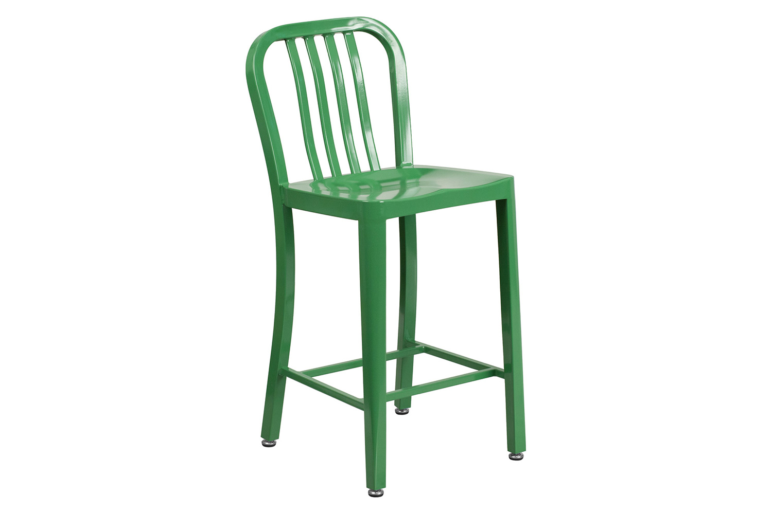 BLNK Gael Commercial Metal Indoor-Outdoor Counter Height Stool with Vertical Slat Back - Green