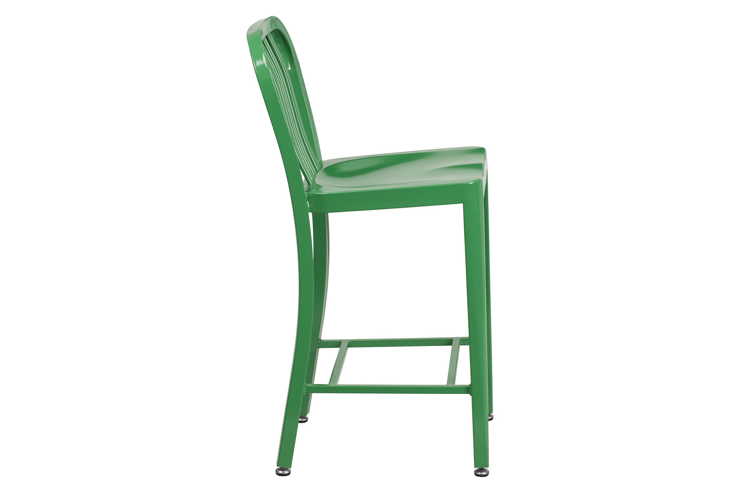 BLNK Gael Commercial Metal Indoor-Outdoor Counter Height Stool with Vertical Slat Back - Green