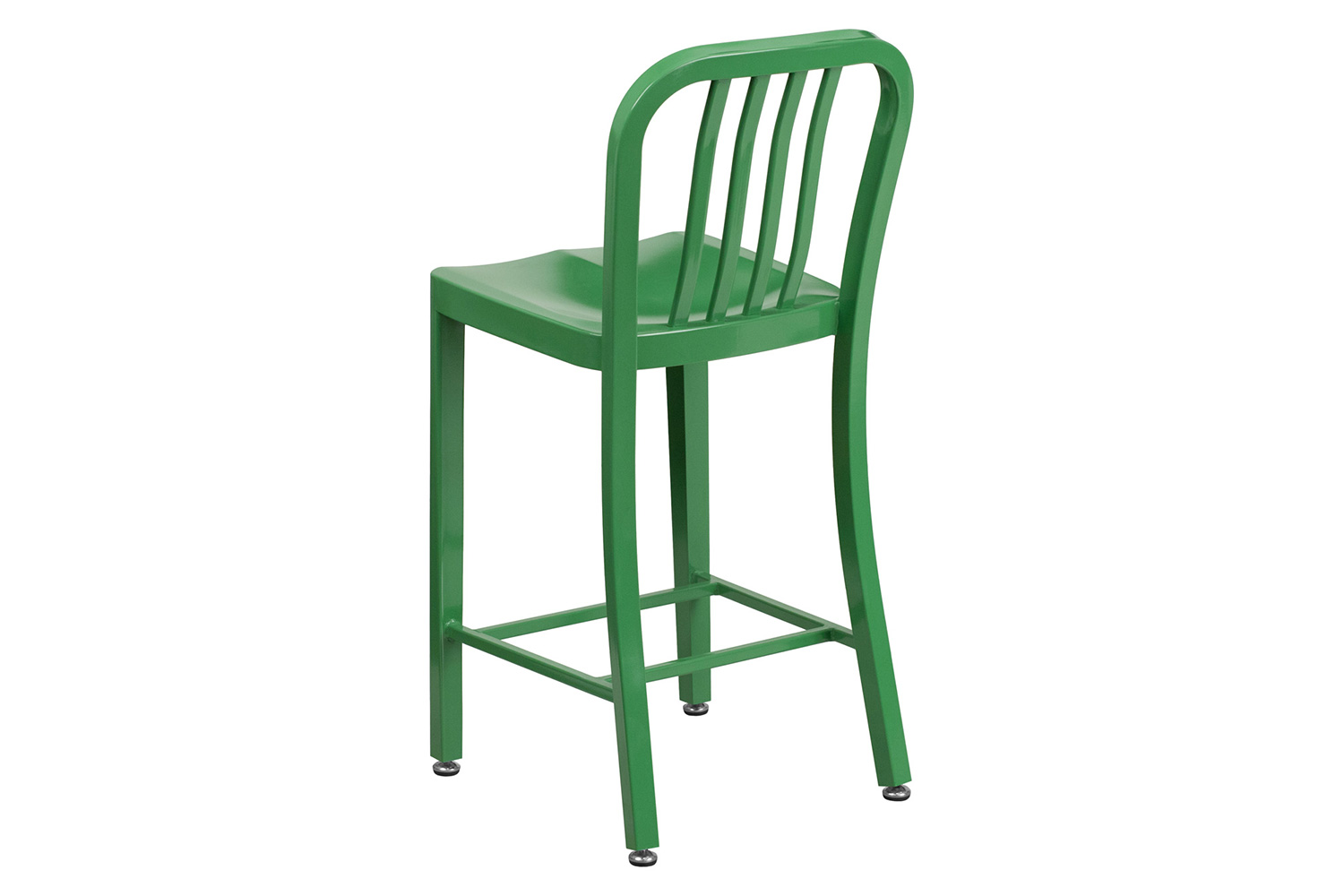 BLNK Gael Commercial Metal Indoor-Outdoor Counter Height Stool with Vertical Slat Back - Green