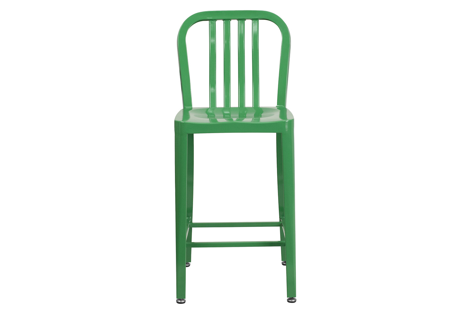 BLNK Gael Commercial Metal Indoor-Outdoor Counter Height Stool with Vertical Slat Back - Green