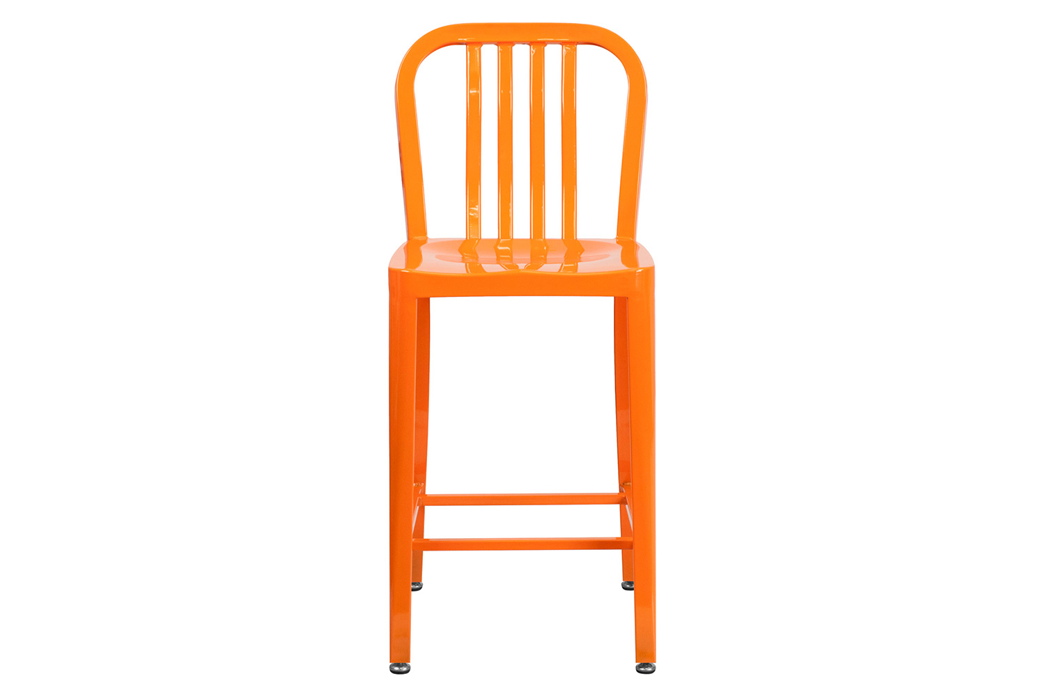 BLNK Gael Commercial Metal Indoor-Outdoor Counter Height Stool with Vertical Slat Back - Orange