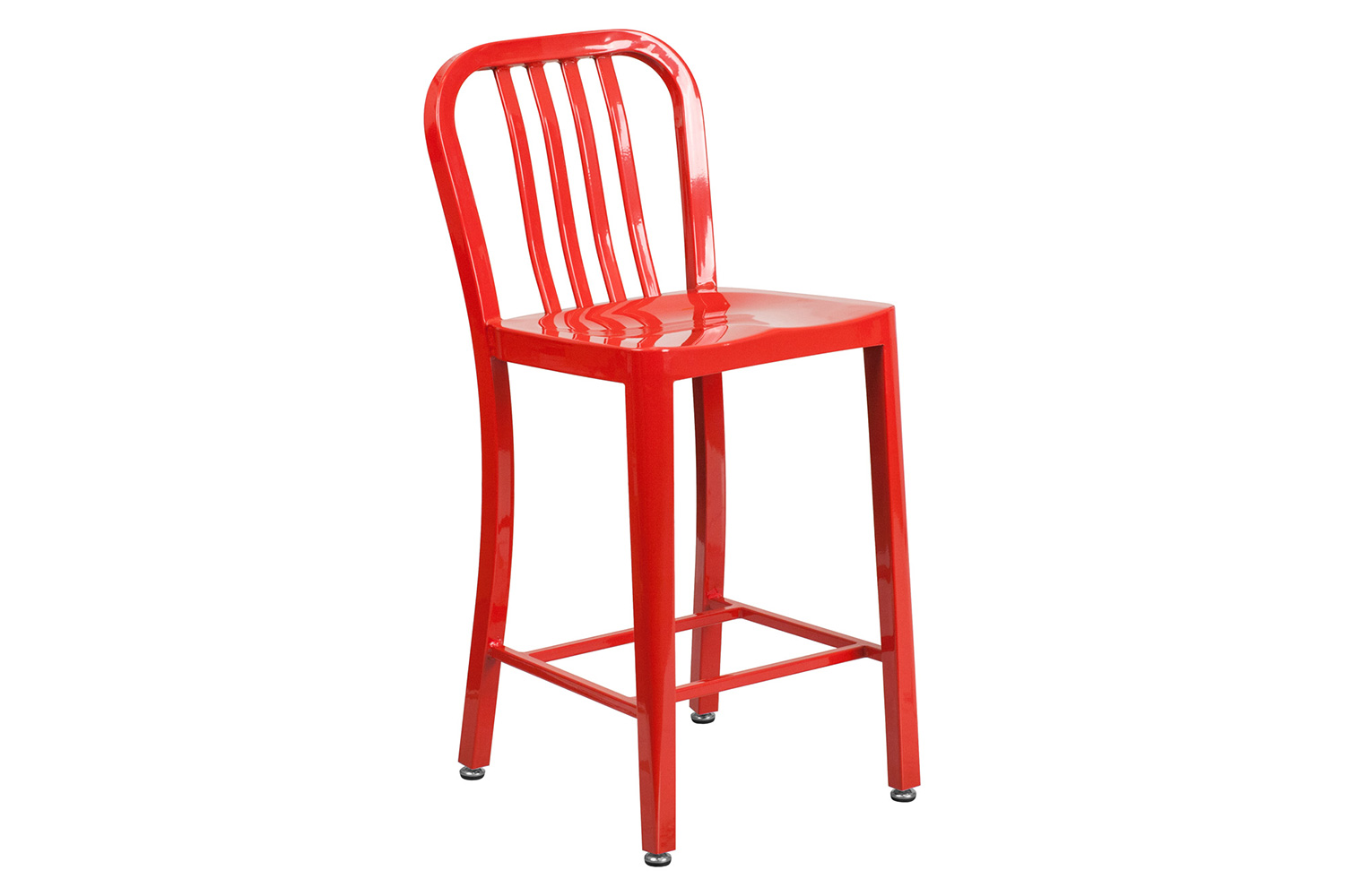 BLNK Gael Commercial Metal Indoor-Outdoor Counter Height Stool with Vertical Slat Back - Red