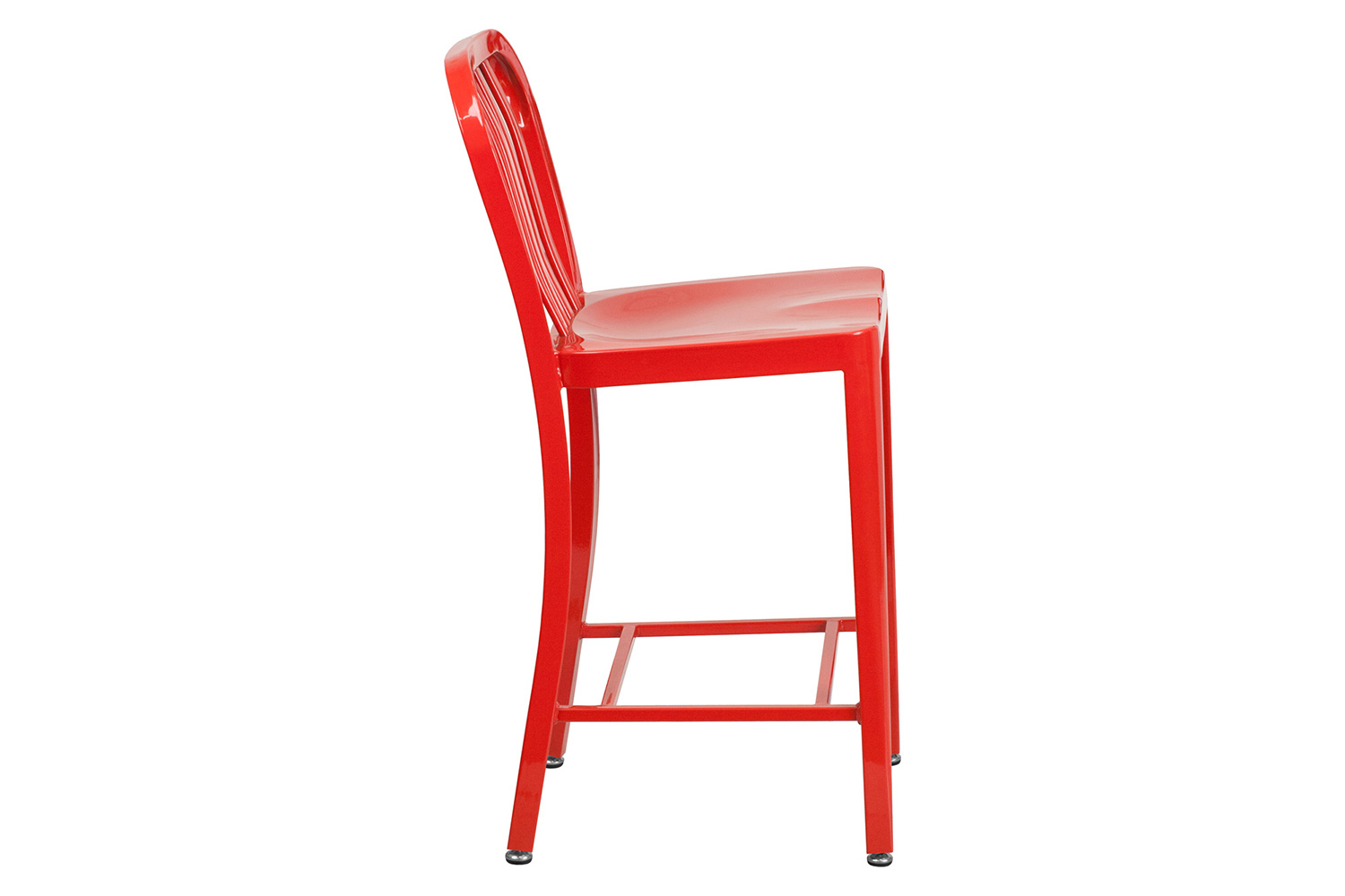 BLNK Gael Commercial Metal Indoor-Outdoor Counter Height Stool with Vertical Slat Back - Red