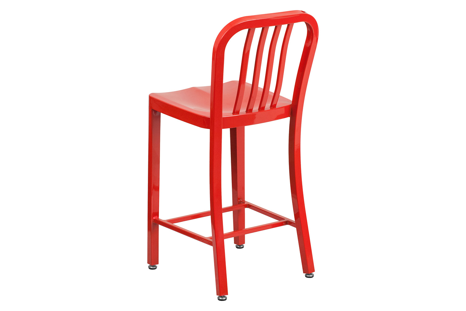BLNK Gael Commercial Metal Indoor-Outdoor Counter Height Stool with Vertical Slat Back - Red
