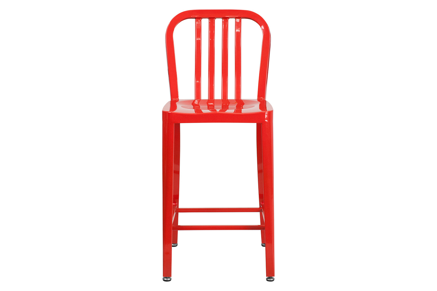 BLNK Gael Commercial Metal Indoor-Outdoor Counter Height Stool with Vertical Slat Back - Red